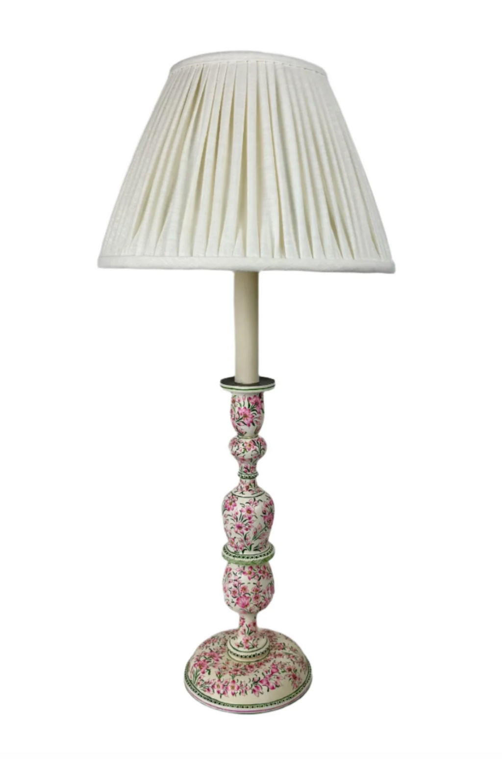 Kashmiri Candlestick Pink Floral Table Lamp Base