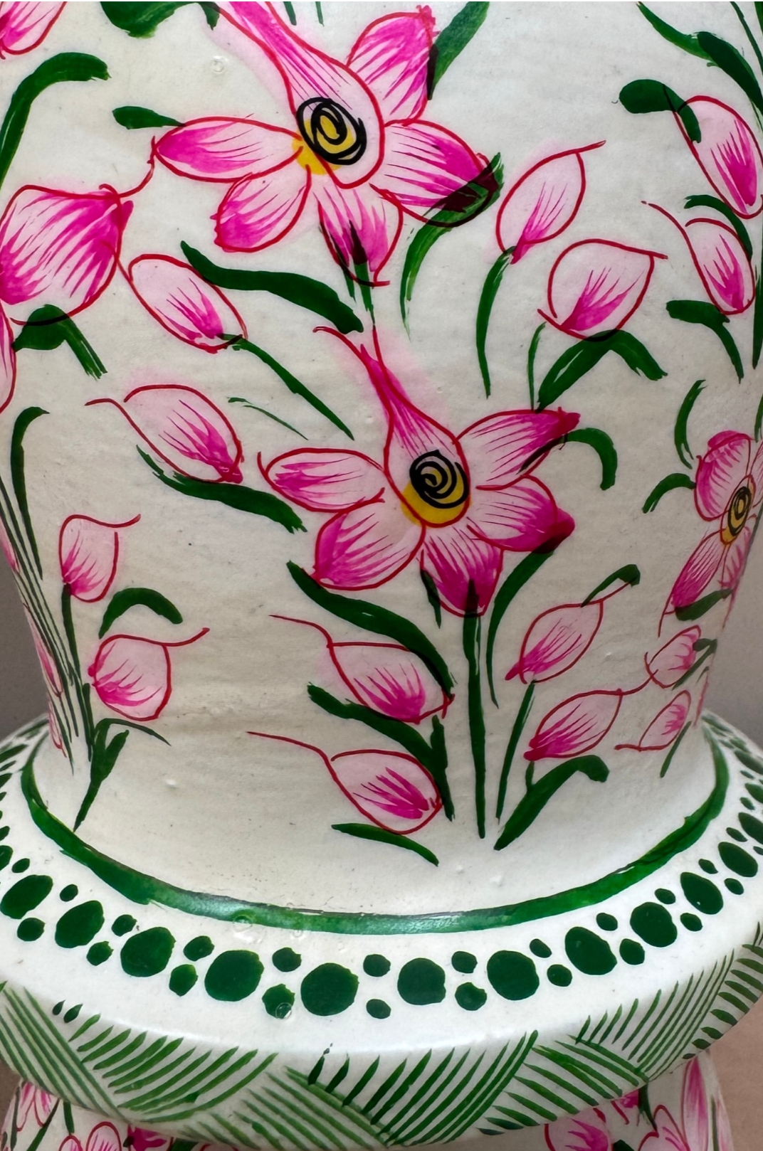 Kashmiri Candlestick Pink Floral Table Lamp Base